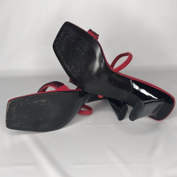 Lerre Heel Women’s 7.5 Cocktail Red Rhinestone Embellished Sleek Black Sleek - Picture 11 of 14